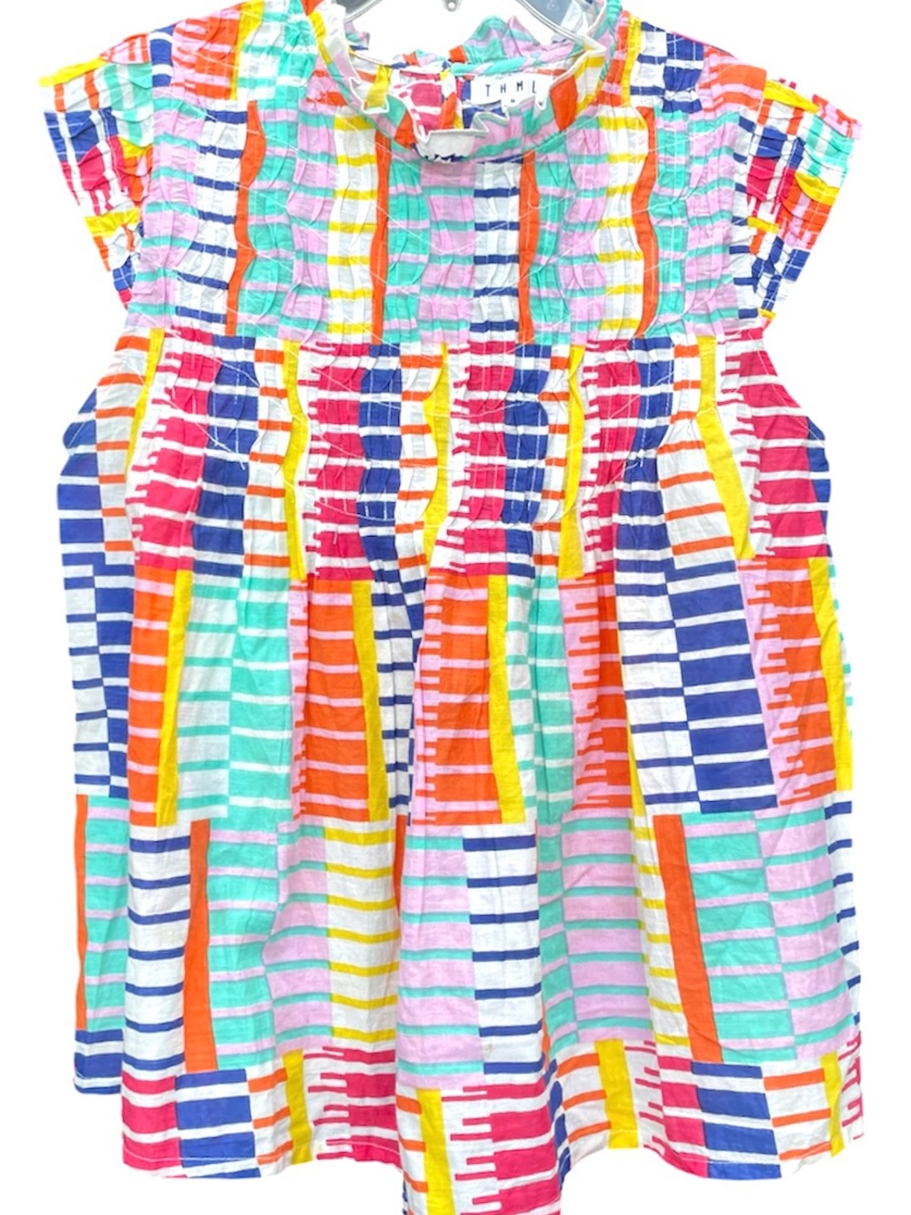 THML vibrant smocked neck blouse M